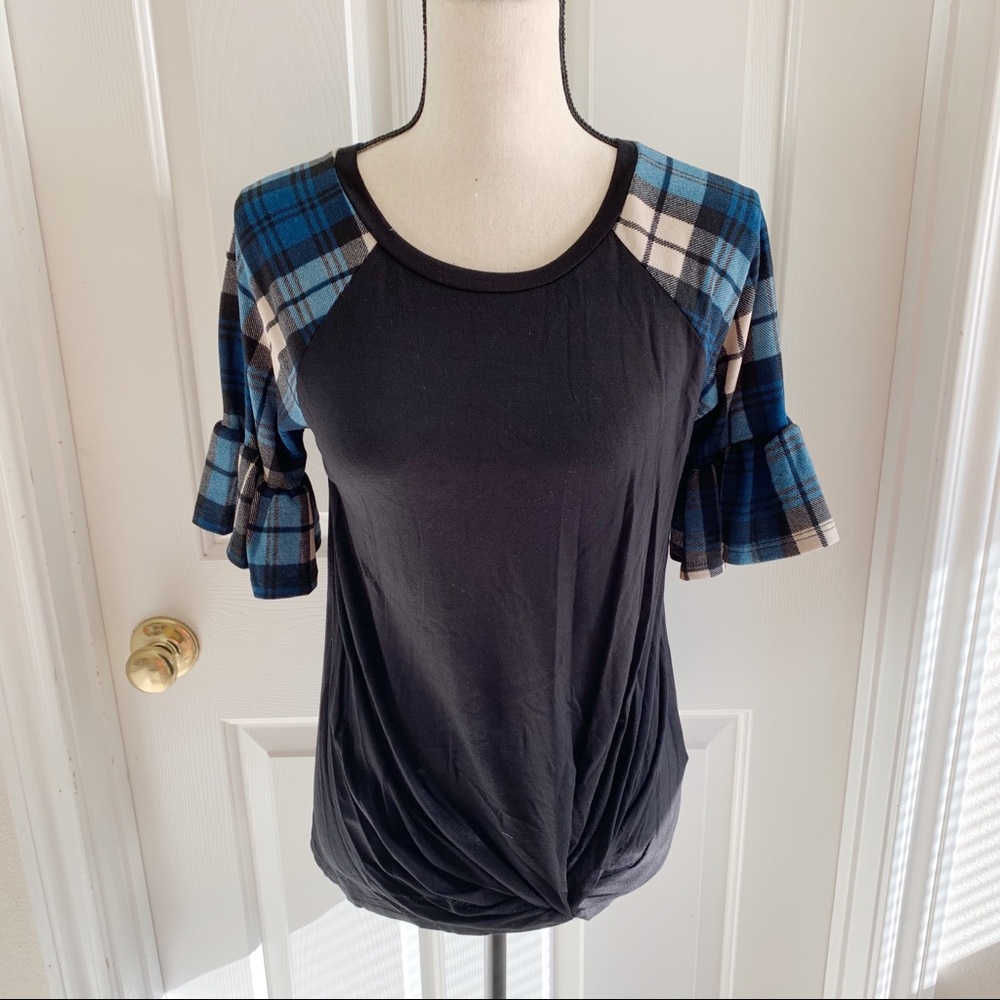 Plaid Knot Hem Blouse